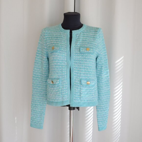 Lilly Pulitzer Kienna Cardigan Jacket Teal Blue Knit Horizon Metallic Marl Sz XS - Picture 2 of 8